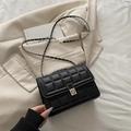 Klassieke zwarte gewatteerde lederen crossbodytas met zilveren ketting en sluiting - Zwart