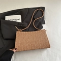 Minimalist brown straw woven shoulder bag with chic V-pattern texture for women - Brown (Without Pendant)