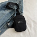 Piccola borsa a tracolla nera in nylon minimalista con patch MX e cinturino regolabile - Nero