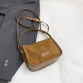 Brown matte suede tote bag with leather patchwork and adjustable strap in retro style - Brown
