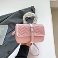 Pink woven leather shoulder bag with chic silver metal handle and heart detail buckle - Pink