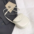 Minimalist cream white saddle bag in premium PU leather with adjustable shoulder strap - White