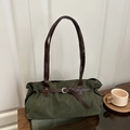 Borsa tote retrò in finta pelle scamosciata verde scuro con spalline in pelle marrone - Stile di base / Verde