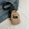Minimalist khaki nylon crossbody phone bag with adjustable black strap and dual zippers - Dark Khaki