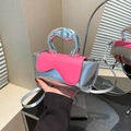 Metallic silver PU leather handbag with pink irregular flap and silver round handle - Pink