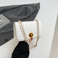 Fashionable white quilted chain crossbody bag with gold-tone twist lock closure - White