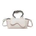 Chic off-white PU leather handbag with artistic irregular silver metal handle and strap - White