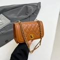 Brown quilted crossbody bag with gold chain strap and metal turn-lock closure - Brown