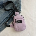 Lavender nylon crossbody phone bag with adjustable black strap and minimalist logo patch - Purple