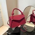Minimalist deep red woven texture handbag with thick rope handle and crossbody strap - Red