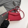 Retro deep red woven crossbody square bag for women with elegant textured finish - Red