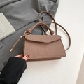 Brown woven texture crossbody square bag with minimalist flap and knot strap detail - Brown
