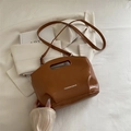 Brown faux leather tote bag with FASHION & BAGS logo and dual handles in caramel brown - Brown