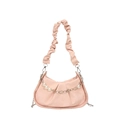 Bolso de hombro rosa plisado estilo nube con cadena de perlas y asa fruncida - Rosa