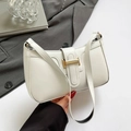 Borsa sottobraccio a mezzaluna bianco avorio con fibbia dorata a H stile casual - Bianco