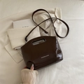 Dark brown faux leather tote bag with cutout handle and detachable shoulder strap - Brown