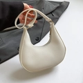 Chic white crescent hobo bag with lychee texture leather and gold metal hardware - White