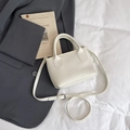 Elegant cream white mini bucket bag with pearl charm and adjustable shoulder strap - White Without Pendant