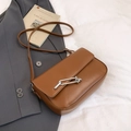 Brown leather crossbody bag with silver buckle and adjustable strap in a minimalist design - Brown
