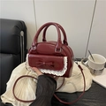 Bolso de mano retro burdeos en charol con encaje y lazo para mujer elegante - Rojo