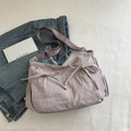 Light purple pleated tote bag with bow details and side pockets for casual travel - Purple