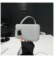 Detail of silver sequined crossbody bag with square black and gold buckle for evening wear - Silver