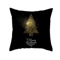 Housse de coussin noire et dorée avec motif sapin de Noël et Merry Christmas - Style Impression Sapin de Noël Ligne Géométrique (TPR220-27)