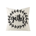 Nordic style pillowcase featuring a black gather text and leaf wreath print on cream fabric - gather Wreath Script Style (JYM094-4)