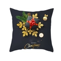 Housse de coussin de Noël en tissu peau de pêche noir et or avec motif flocon de neige - Style Aiguille de Pin Boîte Cadeau Noire Flocon de Neige Or (TPR220-28)
