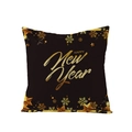 Polyester Christmas pillowcase in black and gold with HAPPY New Year text and snowflake print - Happy New Year Snowflake Accents (JYM068-8) / 45*45cm (Pillow Not Included)