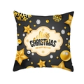Housse de coussin en peau de pêche noire et dorée avec lettrage Merry Christmas et étoiles - Style Texte Artistique Noël Nouvel An Noir Or (TPR220-29)