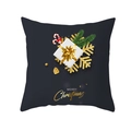 Housse de coussin noire en peau de pêche avec motif Merry Christmas doré et flocons - Style Coffret Cadeau Branches de Pin Flocon de Neige Joyeux Noël (TPR220-30)