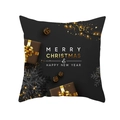 Housse de coussin Noël en peau de pêche noire et dorée avec flocons et inscriptions - Style Design Coffret Cadeau Bénédiction Noël Nouvel An (TPR220-31)