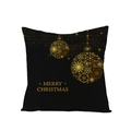 Christmas black polyester pillowcase with golden snowflake ornaments and Merry Christmas text - Double Christmas Balls and Merry Christmas (JYM068-11) / 45*45cm (Pillow Not Included)