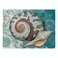 Cotton linen placemat featuring hand-painted seashells and coral on blue-beige background - 32x21cm / Artistic Shell with Coral Background (CD015-10)