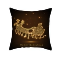 Housse de coussin noir et or avec traîneau du Père Noël et rennes en peau de pêche - Style Silhouette de Traîneau du Père Noël Doré (TPR220-32)