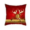 Red Christmas peach skin pillow cover featuring a cute cartoon reindeer and gold bell - Peeking Reindeer Style (TPR224-21)
