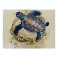 Linen placemat featuring a watercolor sea turtle illustration and nautical rope border - 32x21cm / Watercolor Turtle with Nautical Rope (CD015-32)