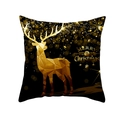 Housse de coussin de Noël noir et or avec cerf géométrique et texte de Joyeux Noël décoratif - Style Renne Doré Géométrique Low-poly (TPR220-33)