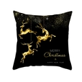 Housse de coussin Noël noir et or avec motif de renne en style low poly - Style Trois Rennes Dorés Bondissants (TPR220-34)