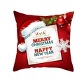 Red Christmas peach skin pillowcase with Santa hat, pine needles and white snowflakes - Ornament Pine Needle Style (TPR224-23)