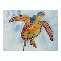 Colorful watercolor sea turtle printed linen placemat with modern nordic coastal style - 32x21cm / Colorful Watercolor Turtle (CD015-37)