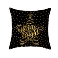 Housse de coussin Noël noir et or avec motif sapin étoilé et texte Merry and Bright - Style Forme de Sapin de Noël en Texte Cursif Doré (TPR220-36)