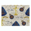 Linen placemat with yellow anchor and blue sailboat print in nautical theme style - 32x21cm / Nautical Element Pattern (CD015-38)