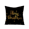 Christmas pillowcase in black polyester featuring gold Merry Christmas text and stars - Handwritten Merry Christmas (JYM068-18) / 45*45cm (Pillow Not Included)