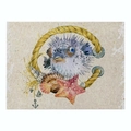 Marine life themed cotton linen placemat featuring puffer fish and seashell prints - 32x21cm / Watercolor Puffer Fish and Anchor (CD015-35)