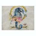 Linen placemat with watercolor seahorse and marine elements like shells and anchor - 32x21cm / Watercolor Seahorse and Sea Elements (CD015-36)