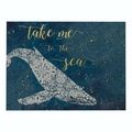 Deep blue linen placemat featuring a white mandala whale and Take me to the sea text - 32x21cm / Mandala Texture Humpback Whale (CD015-30)