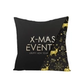 Black Christmas pillowcase with gold reindeer and X-MAS EVENT typography design - Diagonal Split Christmas Elements (JYM068-23) / 45*45cm (Pillow Not Included)