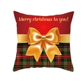 Red Christmas plaid pillowcase with golden bow and Merry Christmas text print - Plaid Bow Greeting Style (TPR224-32)
